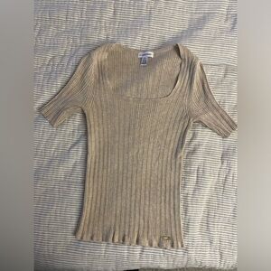 Calvin Klein Beige Ribbed short sleeve scoop neck Knit Top